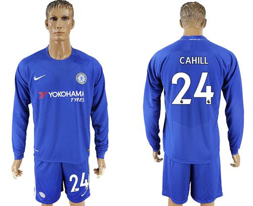 Chelsea #24 Cahill Home Long Sleeves Soccer Club Jersey - Click Image to Close